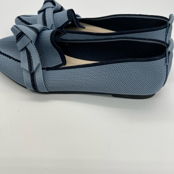 Knot-Trim Pointed Knit Flats - Light Blue - Picture 4 of 5